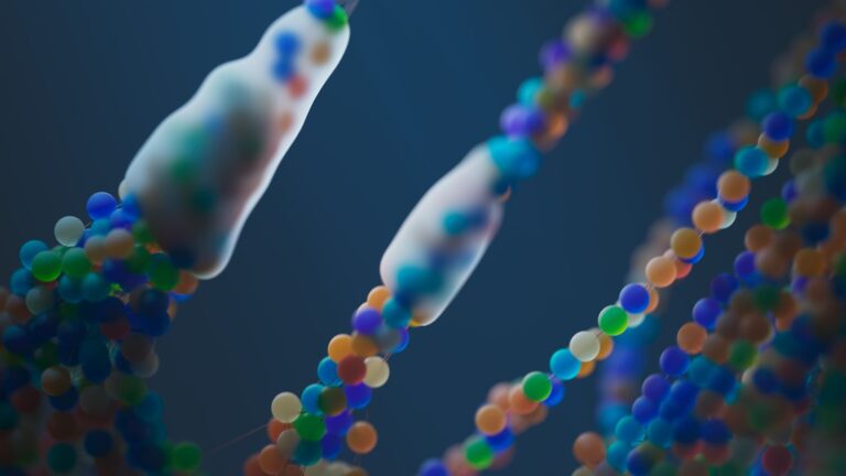 Abstract illustration of coloured DNA strands
