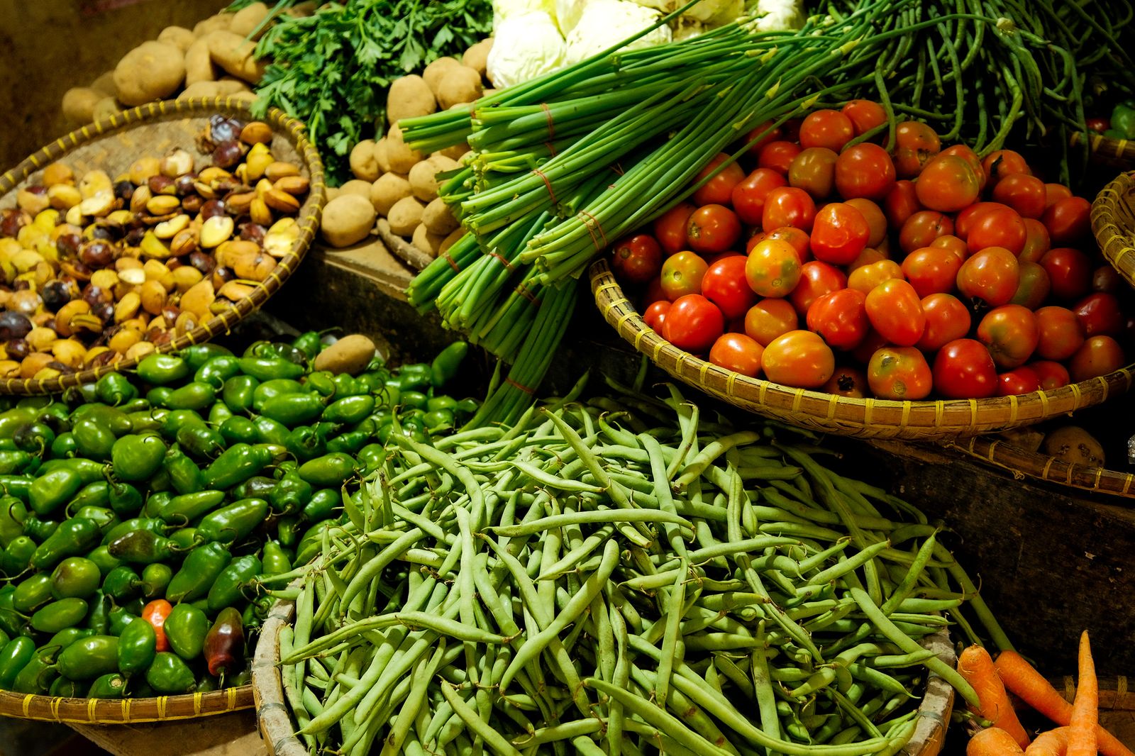 An assortment of fresh vegetables at a local market